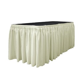 LA Linen Polyester Poplin Table Skirt for Rectangle Tables, Pleat Fabric for Wedding Banquet Trade Show, 17-Foot by 29-Inch Long with 10 L-Clips, Ivory