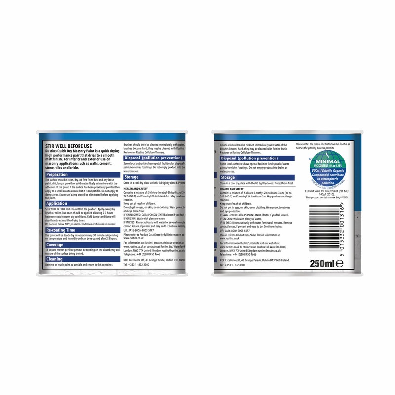 Rustins MASPW250 Masonry Paint White 250ml, 250