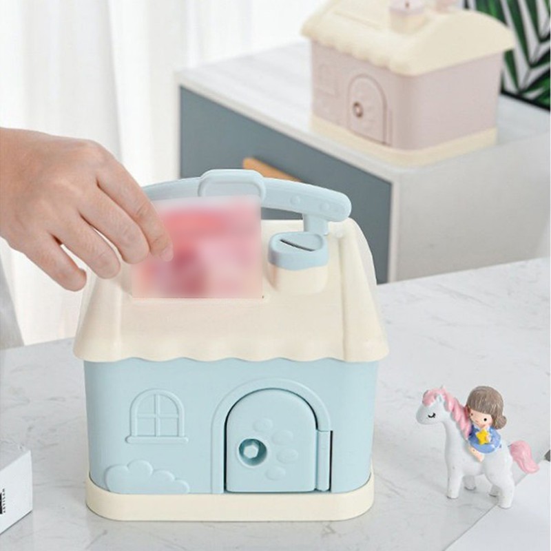 Cartoon House Piggy Bank with 3D Sticker DIY Storage Money