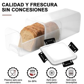 Panera para Pan Transparente, Caja Para Pan Recipiente Con Bandeja, Vitrina para Pan con Tapa Hermética, Contenedor de Pan de Gran Capacidad, Vitrina para Postres, Sin BPA, Para Tostadas, Pan de Molde