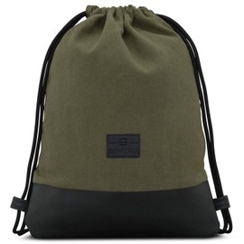 Johnny Urban Drawstring Bag for Men and Women Green Black - Luke - Gym Sack Backpack with Pocket for Sports, Swimming, Travel and Leisure - Cotton Sports Bags