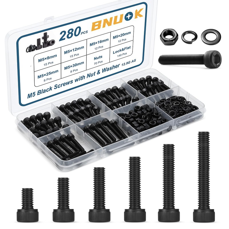 BNUOK 280 PCS M5 Screws Assortment Kit, 12.9 Grade Alloy