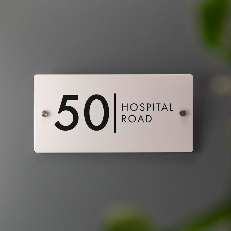 Matt White Address House Sign - 297mm x 148mm Contemporary