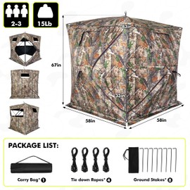 Greenecocs Hunting Blind 360 Degree 2/3 Person Pop Up Ground Blinds See Through Ground Blind with Carrying Bag for Turkey Hunting