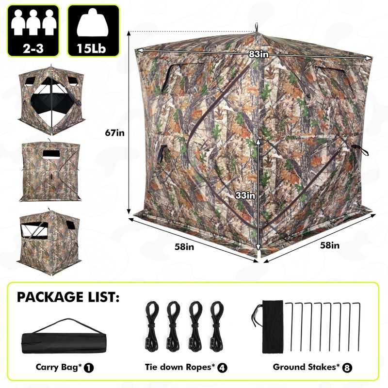 Greenecocs Hunting Blind 360 Degree 2/3 Person Pop Up Ground