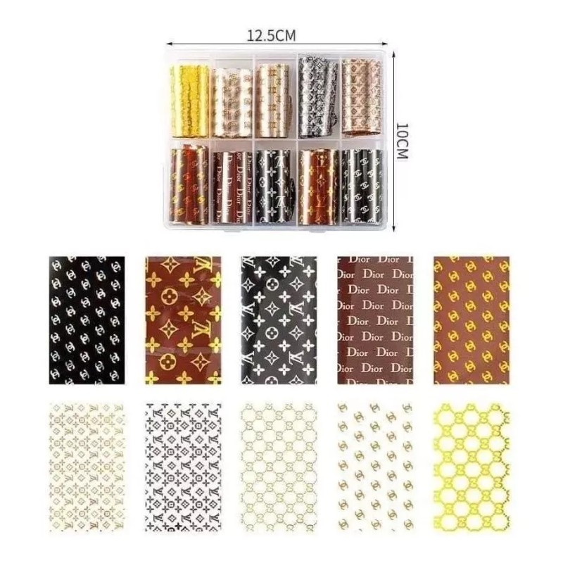 Foil De Marcas De Lujo Para Uñas Decoración 10 Tiras