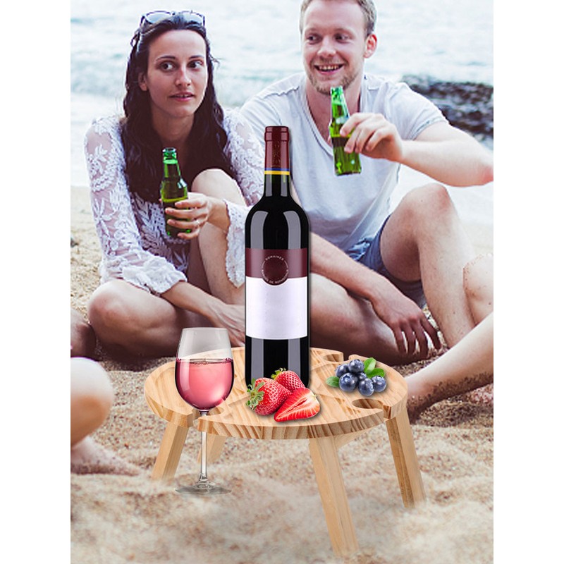 Outdoor Wine Table Portable Folding Wine Table Wooden Wine Glasses