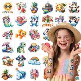 Summer Stickers for Kids, Hawaiian Tattoo Stickers, Summer Glitter Tattoos with Fruits, for Hawaiian Party Favors, Birthday Party, Scrapbooking, Diary, Crafts (A)