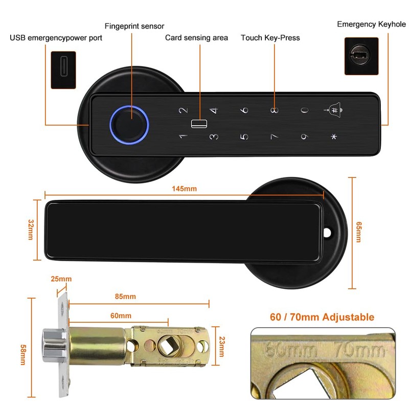 FUSYTULY WiFi Tuya Smart Door Lock Fingerprint Biometric Digital Electronic