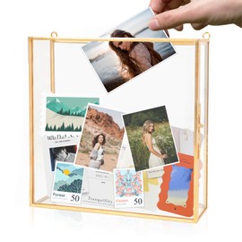 Himitimi 8x8 Travel Shadow Box Frame with Slot on Top, Glass Shadow Display Box Memory Top Loading Shadow Keepsake Box for Tickets, Photos,Wine Bottle Caps,Collections(Gold)