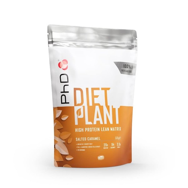 PhD Nutrition Diet Plant, Vegan Protein Powder Plant Based, Salted Caramel, 20g of Plant Protein, 20 Servings Per 500g Bag