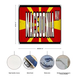 WoGuangis Macedonia Flag Vintage Colorful Canvas Poster Artwork Macedonia Flag Posters Wall Hanging Decoration National Flag Travel Souvenir Canvas Prints for Living Room Bedroom 16x16in