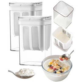 2PCS Yogurt Strainer, 1100ML Thick Greek Yogurt Milk Filter, Food Strainer, Greek Yogurt Strainer with Stainless Steel Fine Mesh Bag and Lid for Yogurt, Soybean Milk, Kefir, Berries, Fruit Juice
