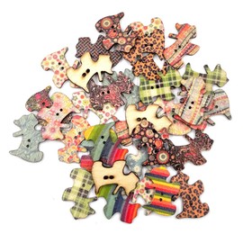 HEALLILY 50pcs Wooden Buttons Assorted Dog Buttons Decorative Buttons Embellishments 2 Holes Buttons for DIY Sewing Crafting Clothing (Mixed Color)