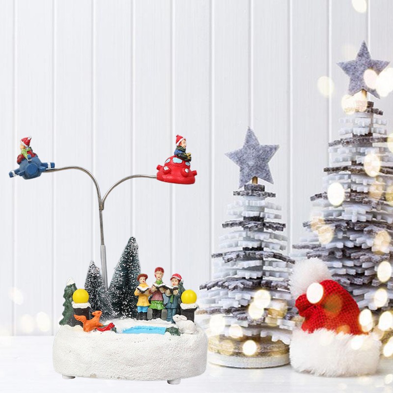 Christmas Ornament LED Luminous Rotating Music Box Christmas Resin Craft