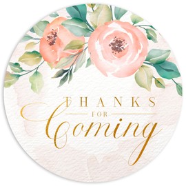 Mobiusea Creation Blush Pink Floral Thank You for Coming Stickers | 2 inch | Gold Foil | 60pcs Waterproof Thank You Stickers Wedding Labels for Wedding, Bridal Shower, Baby Shower