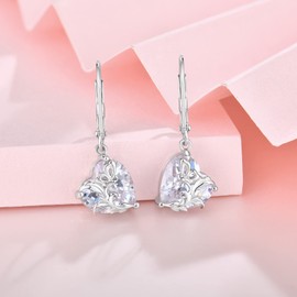 Oskani Dangle Drop Leverback Earrings for Women, 925 Sterling Silver Butterfly Earrings with Haert Birthstone, Valentines, Mothers, Anniversary, Birthday Day Jewelry for Her, Cubic Zirconia