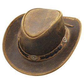 SideWinder Shapeable Outback hat Western Style Leather Cowboy hat for Men and Women Wide Brim Vintage Old Style Brown