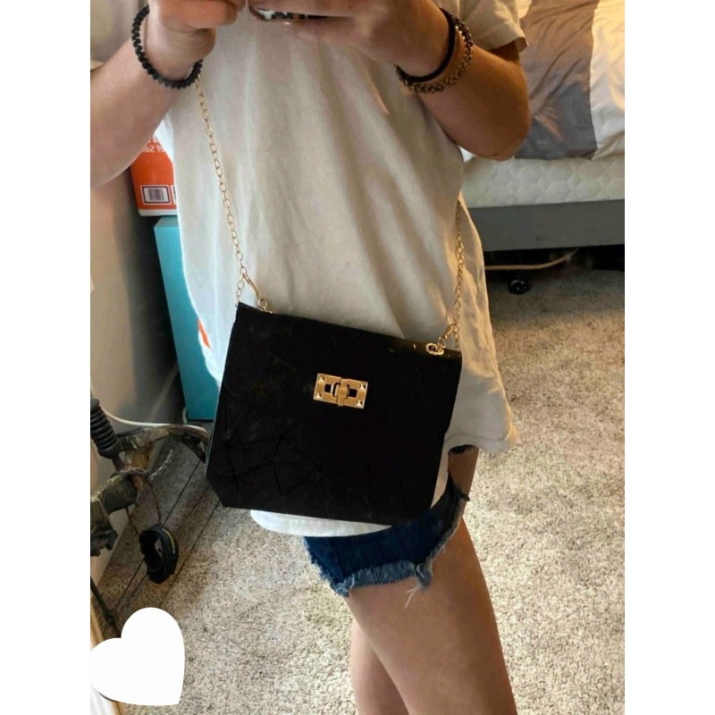 Hesstian Mini Twist Lock Geometric Pattern Flap Square Bag.