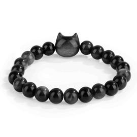 Mikovivi Cat Bracelet, 0.31in Natural Black Obsidian Bracelets Cat Beaded Bracelet Lucky Cat Jewelry Wealth Prosperity Good Luck Beads Bracelet Decoration Supplies for Women And Men