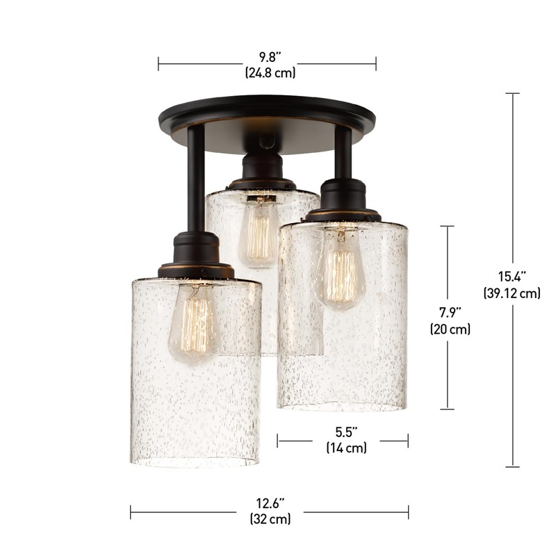 GLOBE Electric 65904 3-Light Bronze Semi-Flush Mount Ceiling Light Fixture