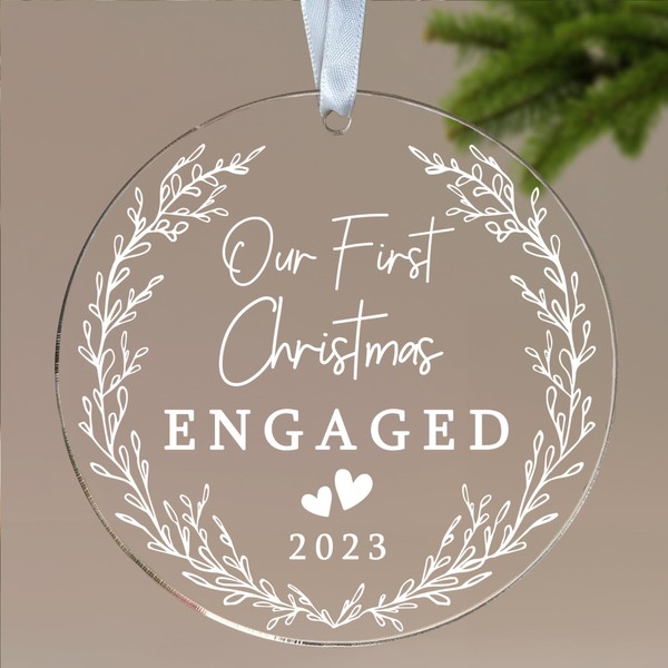 First Christmas Engaged Ornament 2023 - Engagement Gifts for Couples,