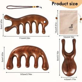 3PCS Natural Wooden Scalp Massager Comb, Wide Tooth Wooden Comb for Gua Sha & Acupressure Therapy, Anti-Static Detox Combs for Stress Relief & Hair Care