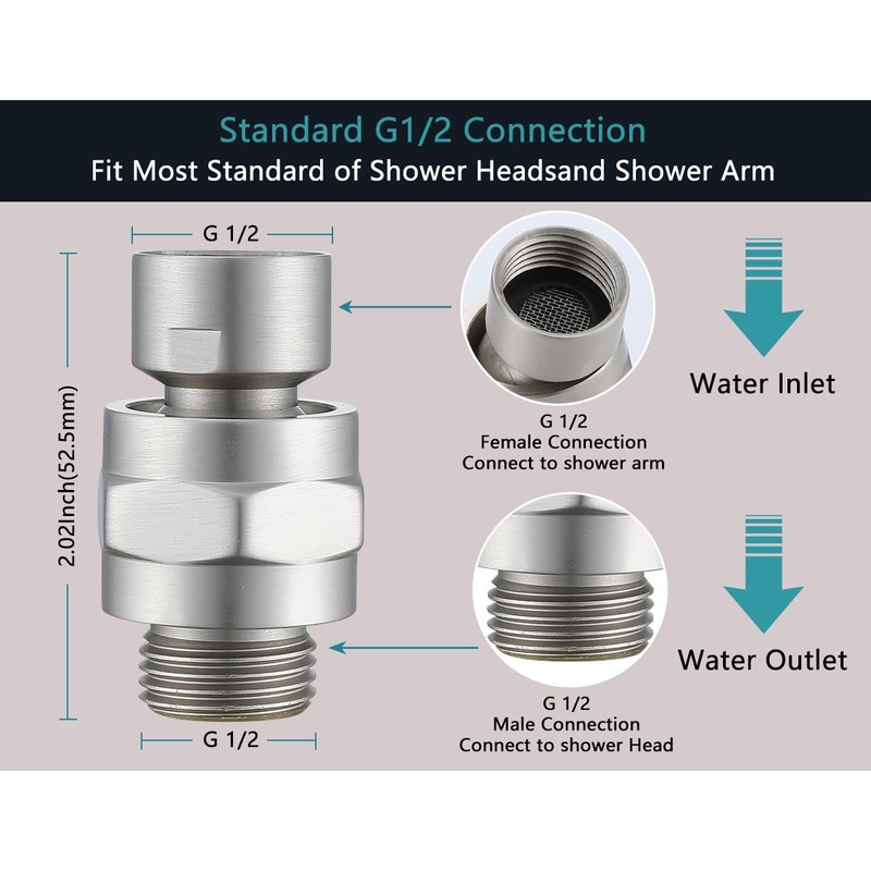 Shower Head Swivel Ball Adapter, Solid Brass Universal Angle Connector