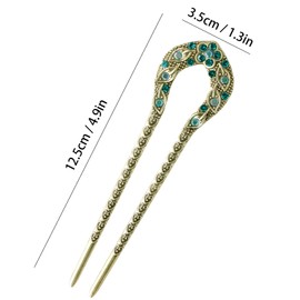 Pack of 2 U-shaped Hair Pins, French Style, Metal Hair Fork for Updos, Vintage Hair Rods, Elegant Hair Pins for Women Girls, Hair Styling Accessories for Thick Long Hair (Blue)