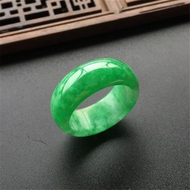 Oligage Hand-Carve Jade Ring Full Green Inner Diameter Fashion Accessories Men Women Luck Gifts Amulet (Ring Size : 10)