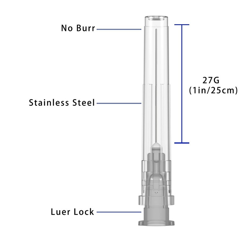 27 Gauge 1 inch Needle, (100 Pack) Luer Lock Industrial