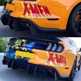 skkyoro Rear Bumper Diffuser for Ford Mustang 2015-2023 V2 Style Glossy Black ABS Rear Spoiler Lip Only Fit with Dual Exhaust Version（Drilling is Required） (for Dual Exhaust Version)