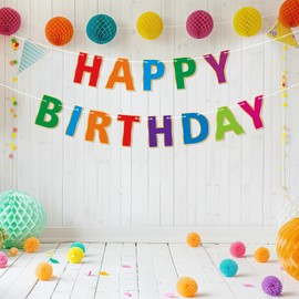Lecheme Colorful Happy Birthday Banner & Sign Happy Birthday Garland Rainbow Party Decorations Rainbow Party Supplies