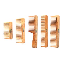 PotStar Handmade Natural Sheesham Indian Neem Wooden Prince Highness King Queen Royal Hair Comb For All Hair Type Combo (Pack of 5)
