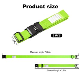Aililong Pack of 2 Suitcase Straps, Suitcase Strap with Lock, Adjustable Luggage Straps, Suitcase Strap with Combination Lock for Suitcase and Travel Bag, Green