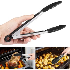 Pinzas de Cocina, MTQ 3 PIEZAS Pinzas de Acero Inoxidable Premium con Seguro, Kit de Pinzas de Silicona de 7", 9" y 12", con Puntas de Silicona Antiadherentes, Alta Resistencia al Calor a 480 ° F, para Cocinar, Servir, Ensalada (Negro)