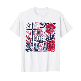 Retro Boho Floral God Bless The USA Christian 4th Of July T-Shirt