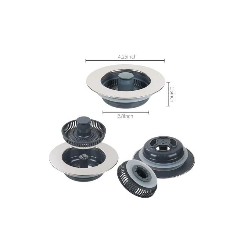 Casoter 3-in-1 Sink Plug Kitchen Sink Strainer and Stopper Combo