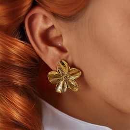 Gold Chunky Dangle Earrings for Women, Gold Plated Irregular Leaf Flower Floral Big Statement Earrings Set