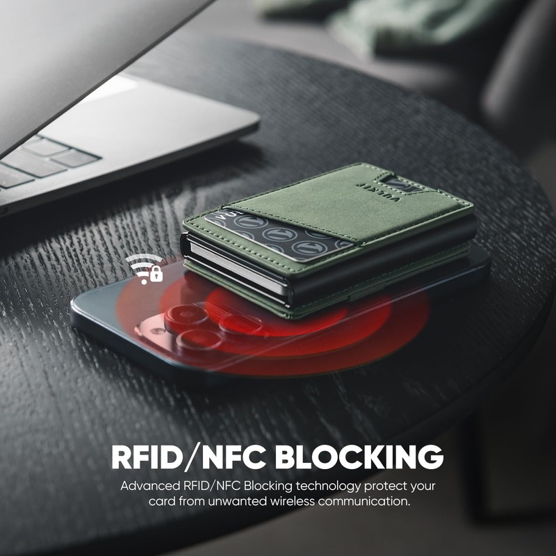 VULKIT Pop Up Wallet Leather Credit Card Holder Case RFID