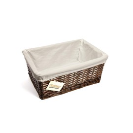 Woodluv Brown Wicker Storage Basket W/Off White Cloth Lining Xmas Hamper - Medium