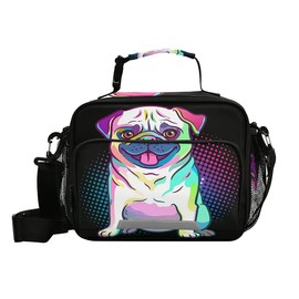 Lunch Box Insulated Soft Lunch Bag Lunch Container Pug Dog Pop Art Style for Office Work School Picnic Beach