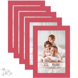 Icona Bay 4x6 (10x15 cm) Picture Frames (Red, 5 Pack), Modern Style Wood Composite Frames Table Top or Wall Mount, Bliss Collection