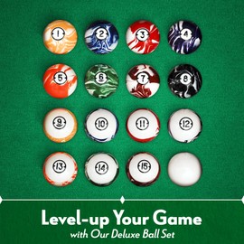 Iszy Billiards Pool Balls - 16 Piece Cue Ball Set for Pool Table and Display - 2 1/4 Inch, 6 Ounce Regulation Size Billiard Balls - Classic Marble Style