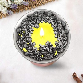 Hion Candle Toppers Scented Candles Cover, Leaf Pine Candle Topper Shade Sleeves for Candle Jars,Candles Gifts for Women Candle Accessories Jar Candle Lid-Help Jar Candles Melt Evenly(Fruit Silver)