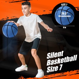 VioraWhite Silent Basketball Size 7 Indoor Basketball Foam Basketball Indoor Upgrade Silent Basketball Dribbling 9 Inch Elastic Inside Basketball for Dribbling Training Practice Ball (Blue)