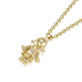 THE BLING KING Gold-Plated Rag Doll Pendant with Clear Stones – 60mm x 40mm Pendant, 44g, on 22-Inch, 5mm Belcher Chain