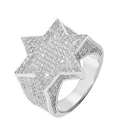 DOCCESTU 14K Gold Silver Plated Iced Punk Six Point Star Ring for Men and Women Rap Ring for Men's Engagement Hip Hop Jewelry Sparkling Small Ring Simulated Diamond Iced Ring (size7) Silver