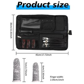 Chef Knife Roll Bag With 12 Pcs Finger Cots,13 Slots Oxford Chef Knife Bag,Finger Covers for Cuts,Cut Resistant Finger Protectors Guard for Kitchen,Chef Knife Case,Cutlery Knives Pouch Holder