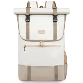 LOVEVOOK Rolltop Backpack Women Men Large Laptop Backpack 17.3 Inch Roller Backpack School Backpack for University Work Travel Business, Beige Khaki